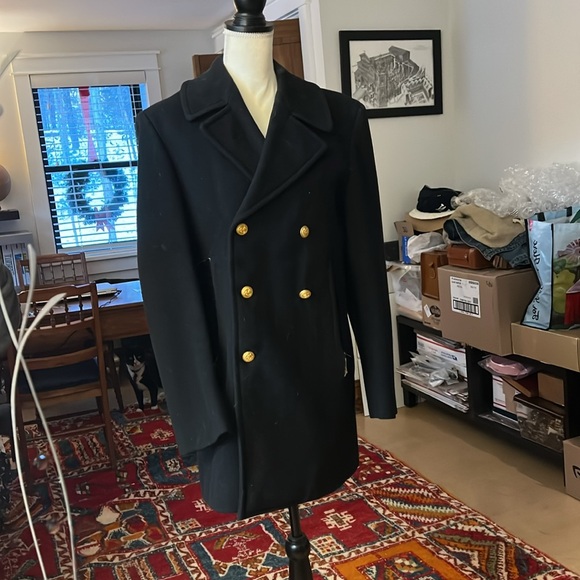 Black Double-Breasted Coat with Gold Buttons - Picture 5 of 11